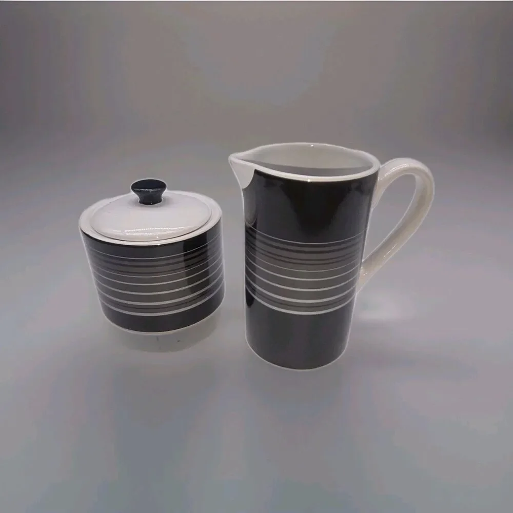 Lot of 2 Nautica Sloane Square Creamer  Sugar Bowl Lid Set  Pattern Tableware